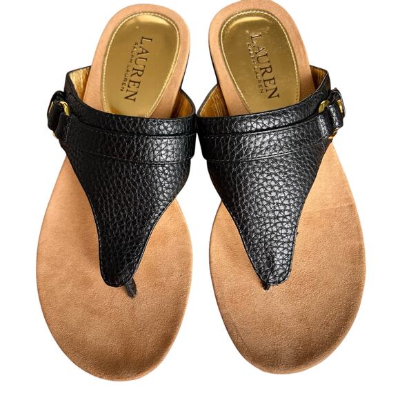 Ralph Lauren Sandals 6B Black Thong Faux Leather Slip On Summer Vacation Beachy - Picture 4 of 13